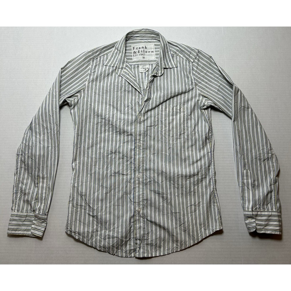 Frank & Eileen Barry Shirt Womens Medium Blue Striped Oxford Button Up Italy